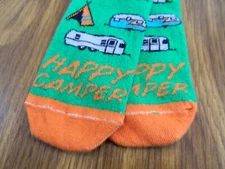 Happy Camper Socks Men 4-13 Women 6-14 Unisex Cotton Blend New Freaker Feet USA