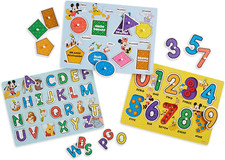 Disney Wooden Peg Puzzles Set: Letters, Numbers, and Shapes and Colors - Lett...