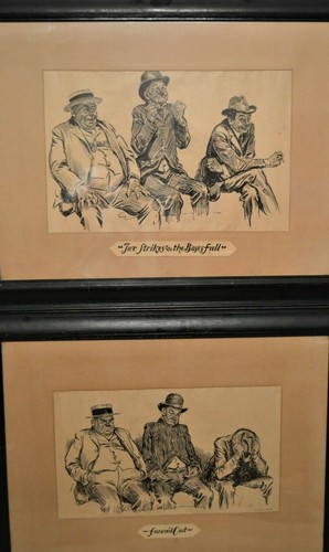 2 1905 Baseball Prints Charles Dana Gibson "2 Strikes & Bases Full & Fanned Out"