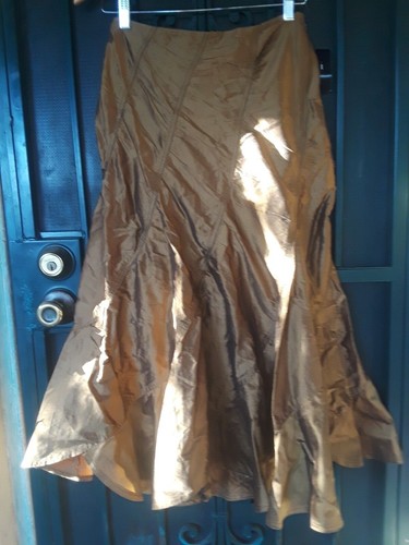 Areli Flared Midi Skirt Ruched Raw Silk Gold size 2 NWT - Picture 2 of 5