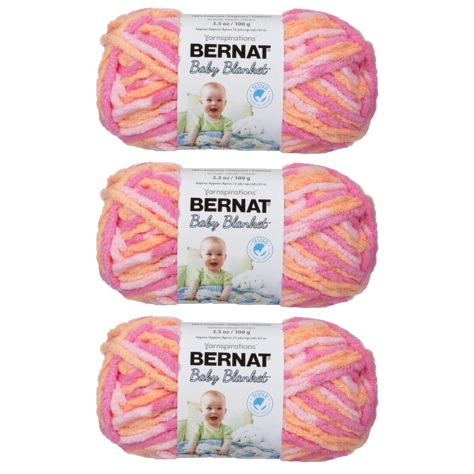Bernat Baby Blanket Yarn (100G/3.5 OZ) Gauge 6 Super Bulky 3 Pack International Society of