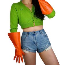 Unisex 38cm Orange Leather Gloves PUFF Sleeve Faux PU Fashion Costume Cosplay