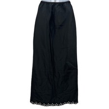 Vintage Long Slip with Back Slit Black Nylon Dacron Polyester Wonder Maid 70s