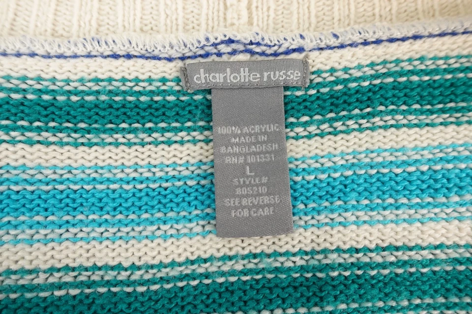 Suéter cárdigan Charlotte Russe grande azul crema a rayas frente abierto para mujer Foto 2 de 4