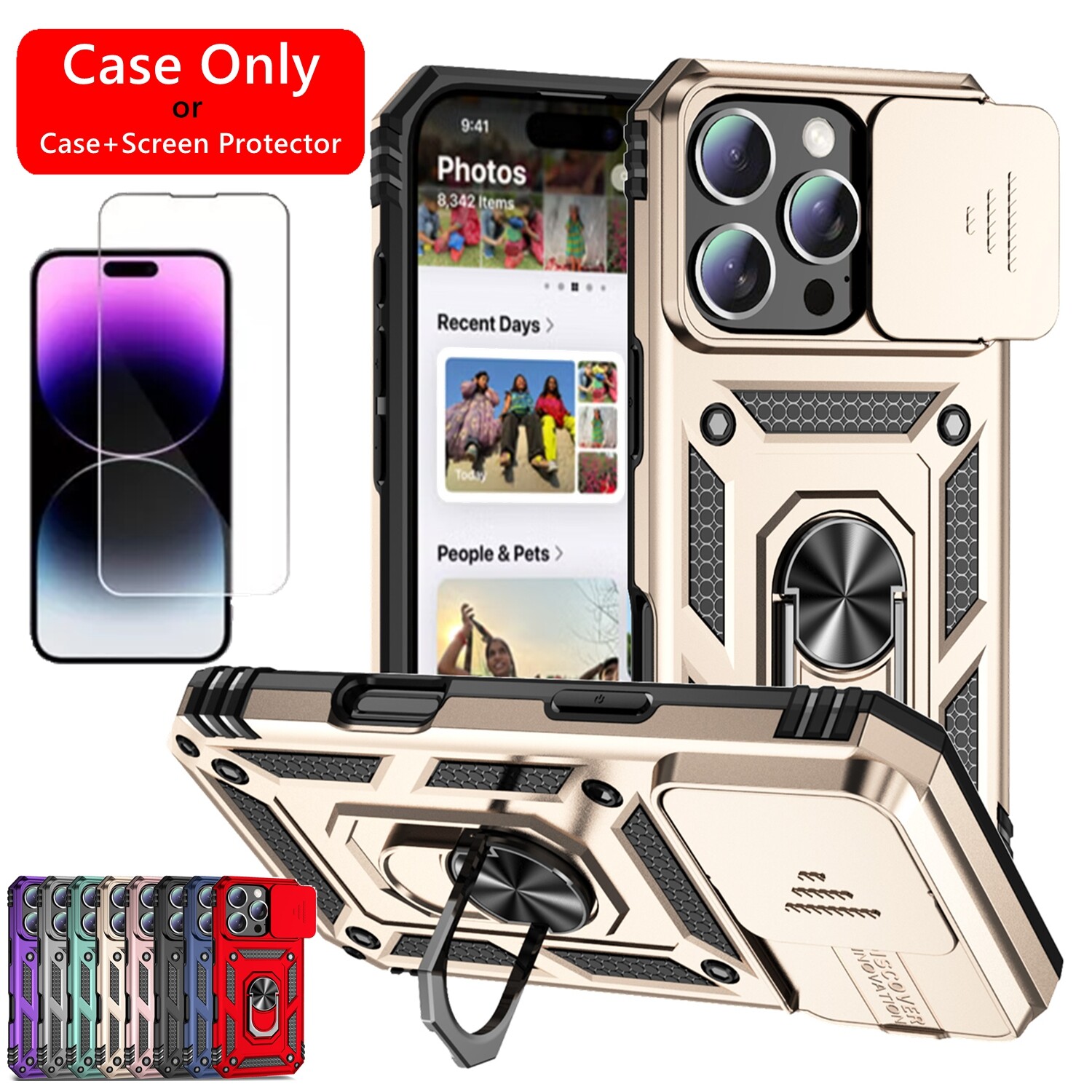 Fr iPhone 16 Pro Max 12 11 Flip Lens Cover Military-Grade Case +Screen Protector