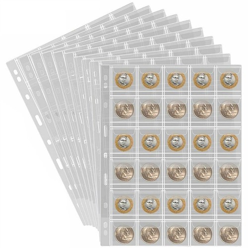 10x 30 Pockets Coin Holder Sheet Clear Storage Page Collection Album Folder Book - Picture 4 of 12