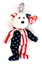 Ty Original Beanie Babies Spangle Bear 2008 - 5" white face -   Metal Key Clip 