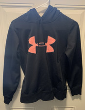 Under Armour Hoodie Women's Small Loose Black/Peach Pullover Pouch Pocket Logo