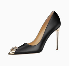 Womens Fashion Pointy Toe Diamante Metal Decor High Heel Pump Banquet Shoes 0073