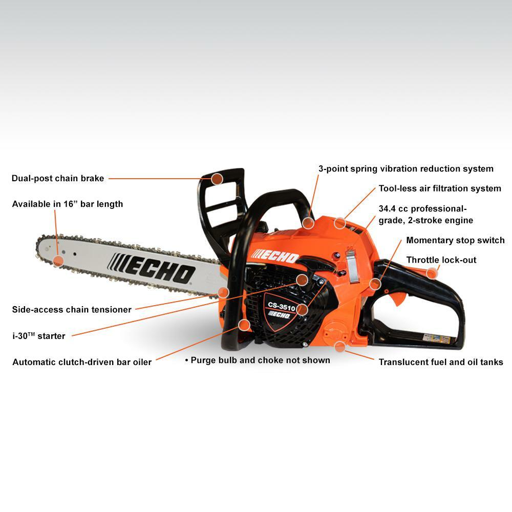 Echo CS-3510-16AA 16 in. 34.4 CC GAS 2-Stroke Engine Chainsaw