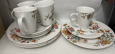 12 Pieces Oneida Viviana FloraDinnerware Set WhiteCeramic Dinner