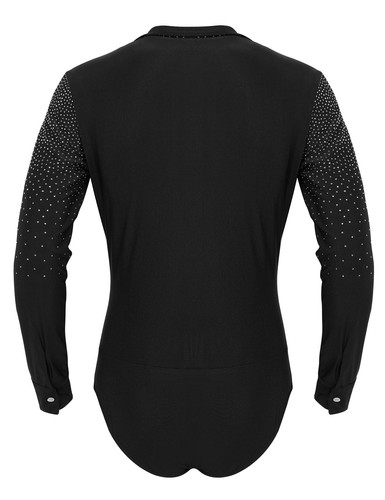 Mens Shiny Rhinestones V-neck T Shirt Bodysuit Long Sleeve Latin Dance Leotard - Picture 9 of 43