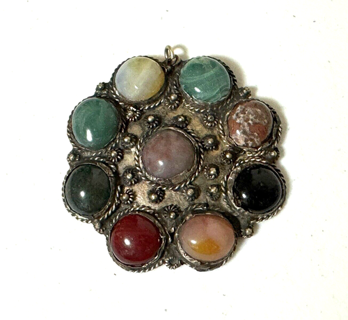 Vintage Multicolor Stones Pendant Black Green Red Silver Tone | eBay
