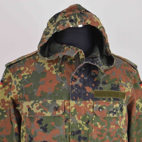 German Bundeswehr Flecktarn Camo Military Parka Jacket GR12 L Tall Hood Woodland - Picture 2 of 15