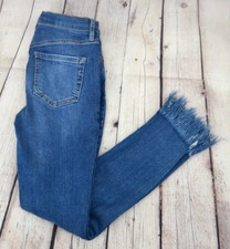FREE PEOPLE Women's High Rise Fringe Crop Jeans SIZE 25 Medium Wash