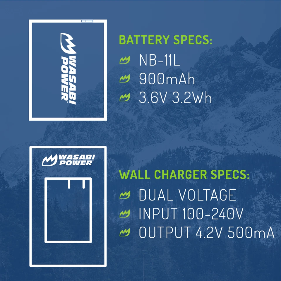 Batería Wasabi Power (paquete de 2) y cargador para Canon NB-11L, NB-11LH Foto 3 de 4