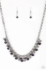 Paparazzi Jewelry Trust Fund Baby Necklace Purple Silver Beads Chain Fringe