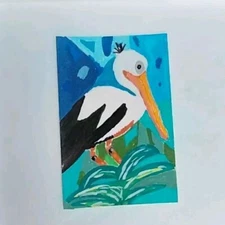 GAT PAINTING ORIGINAL IMPRESSIONIST Stork Bird Whimsical Painting Ocean beach