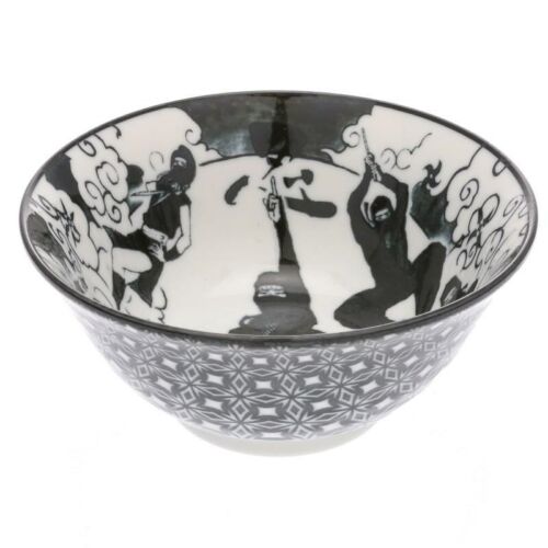 SET of 2 Japanese Rice Soup Noodle Bowls 6"D Porcelain Black Ninja Made in Japan - Picture 4 of 5