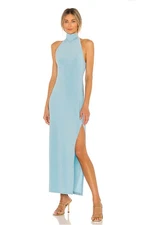 Norma Kamali Halter Turtle Side Slit Gown in Powder Blue X-Small Womens Dress