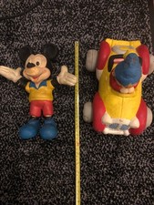 Noddy in car, Mickey Mouse clock and bendy toys vintage plus battery clock