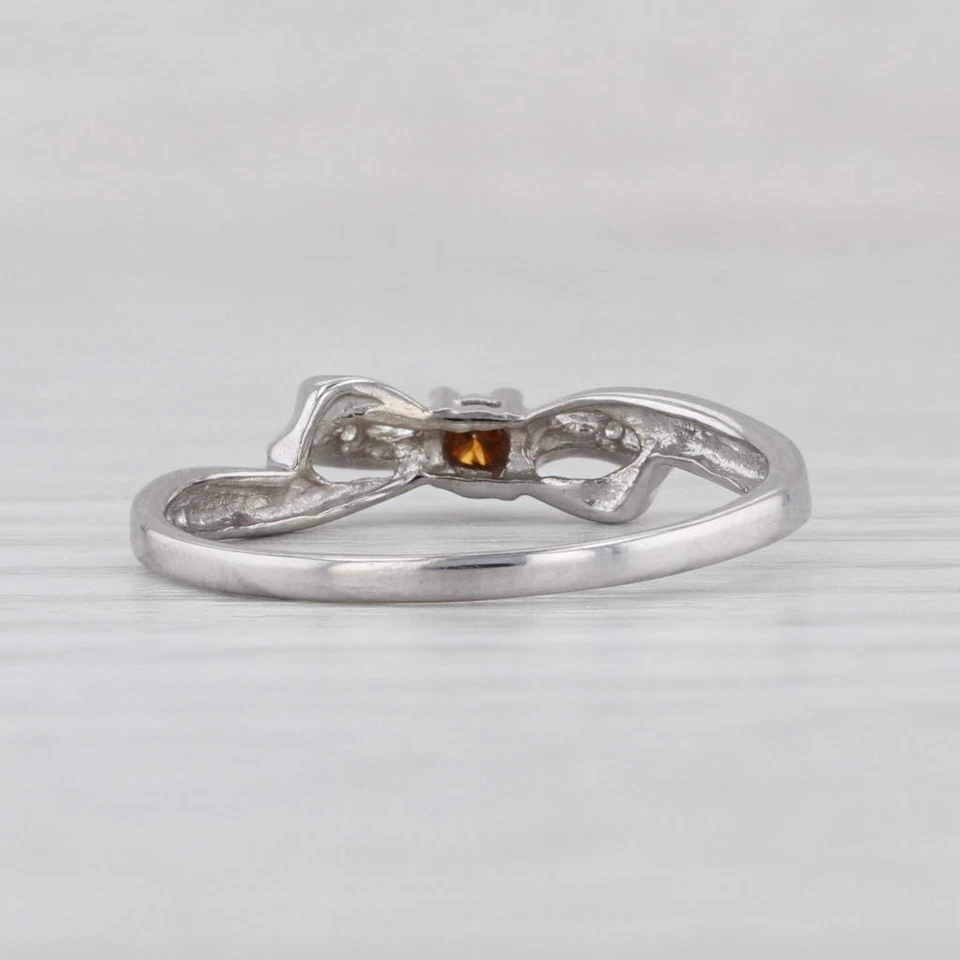 Orange Diamond Bow Ring 10k White Gold Size 8 Stackable - Image 4 of 4