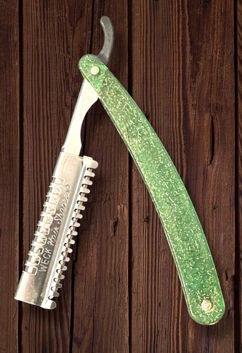 Rasoio Shaper Vintage Weck con Protezione Verde Lucite Manico Acrilico con Fiocco Oro