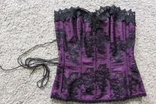 Fredericks of Hollywood corset lace purple black bustier boned 34  READ