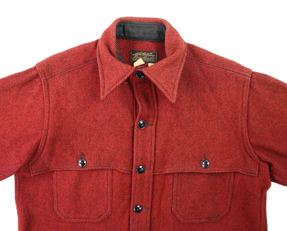 VTG LL BEAN USA Men’s Large Red Field Shirt Tweed Wool Striped Jacket Top - Image 2 of 4