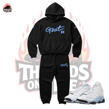 Men's Black Sweatsuit Hoodie Sweatshirt Joggers To Match Air Jordan 13 Blue Grey