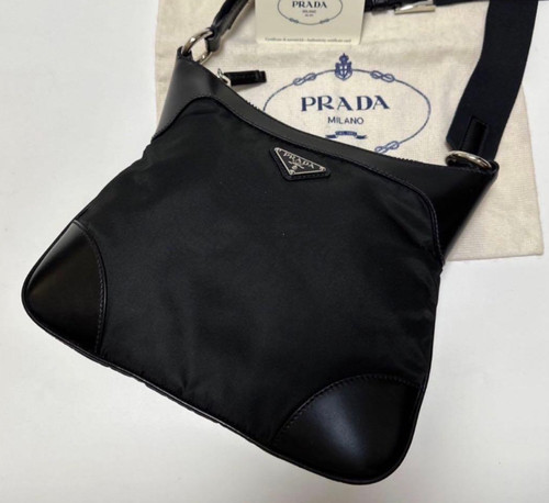 Prada Tessuto Nylon, Pocono Leather Genuine Leather Triangular Logo Plate