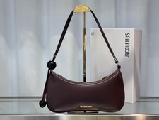 Jacquemus Brown Crescent Shoulder Bag Gold Hardware Logo Zipper