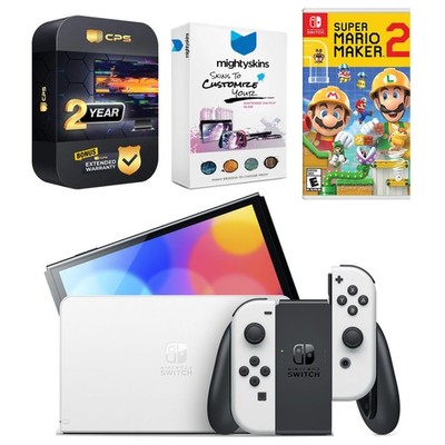 Nintendo Switch White OLED Console + Mario Maker 2 Bundle