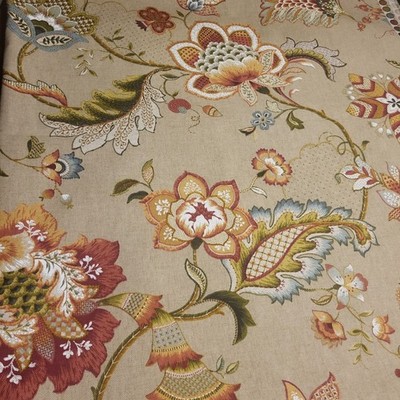 P Kauffman Fabric Ophelia Blossom Jacobean 3.5 Yds X 54'' Earthtones Linen, Rayon