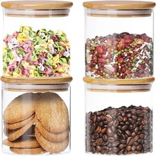 4 Pack Glass Jars with Airtight Bamboo Lids, Glass Kitchen Canisters Clear