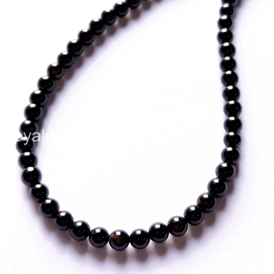 Collar De Perlas De Ónix Negro, Perlas De Ónix Negro Semipreciosas - Imagen 2 de 3
