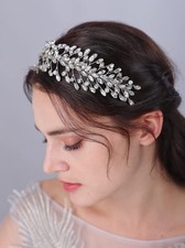 Gold Wedding Headband Crystal Tiara Bridal Pearl Hair Vine Party Accessories