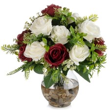 18 Heads Silk Rose Artificial Flowers in Vase,Faux Rose Flowers Arrangement i...