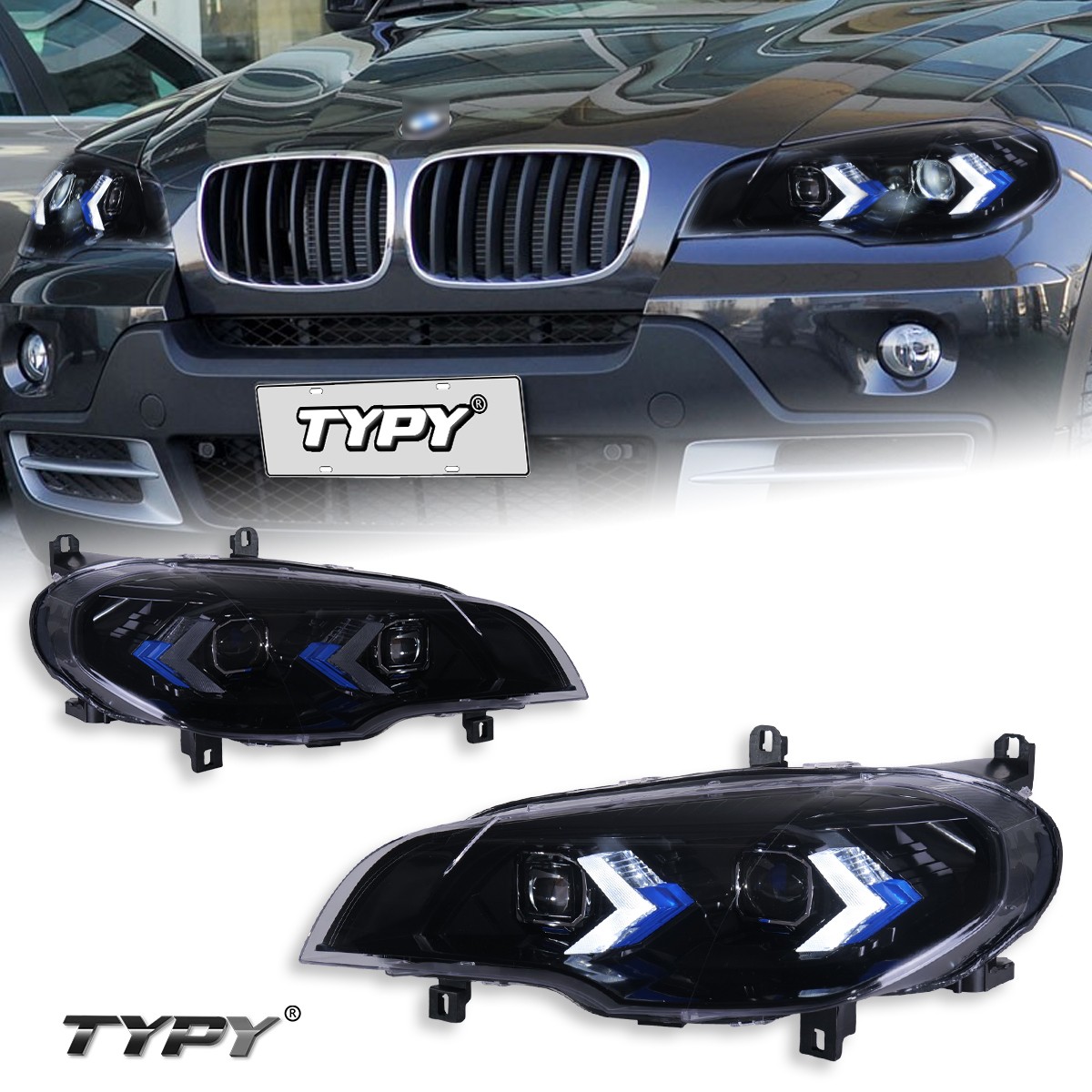 Pair LED DRL Headlights Assembly For BMW X5 E70 2009-2013 Projector Replace