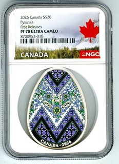 2026 $20 1 OZ CANADA PYSANKA UKRAINIAN EGG NGC PF70 SILVER PROOF FIRST RELEASES