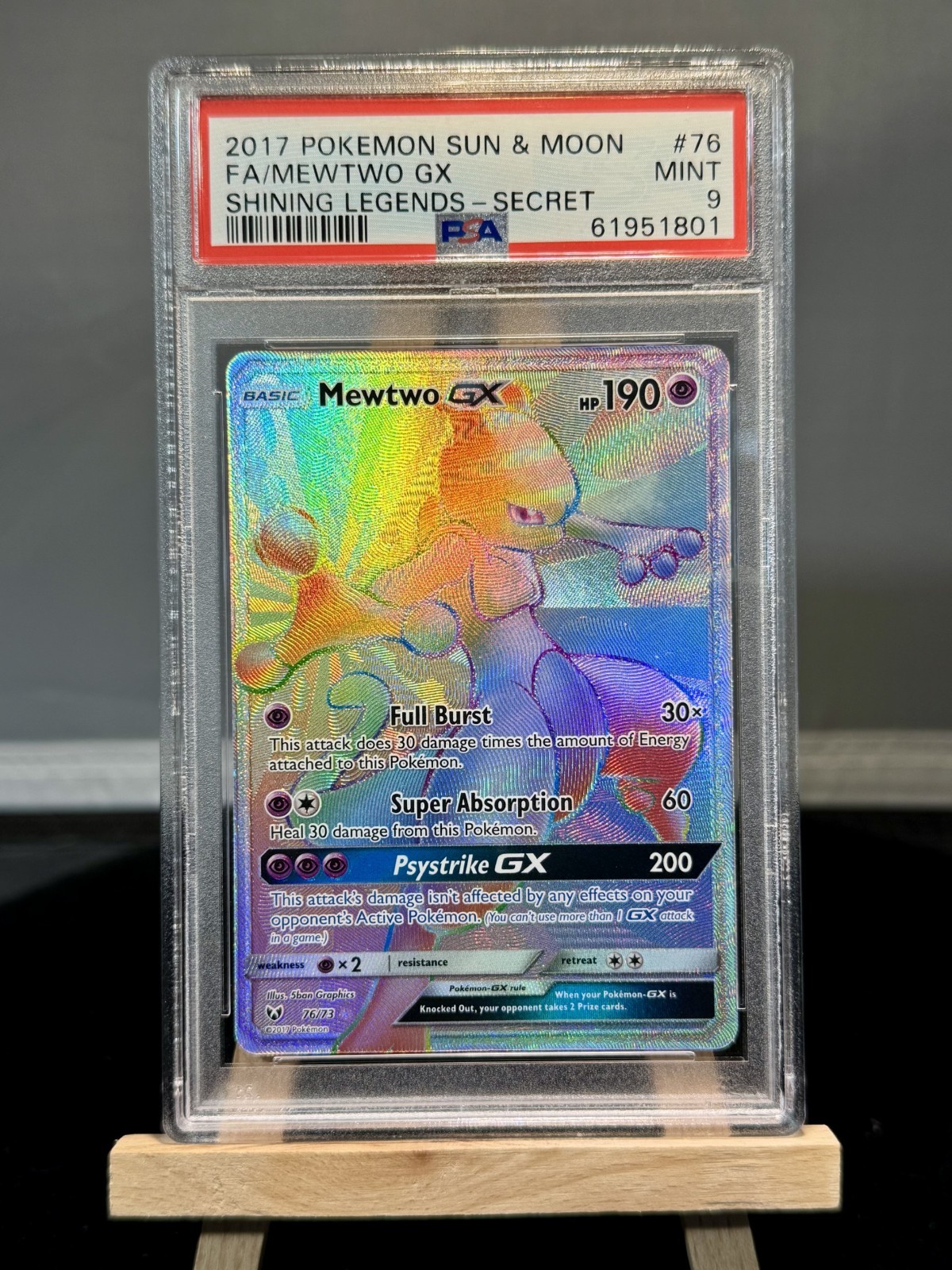 2017 Pokemon Mewtwo GX (Secret) PSA 9 Mint 76/73 Shining Legends Holo Sun & Moon