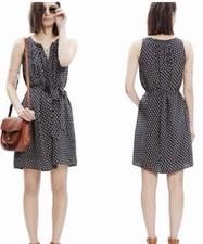 Madewell Navy & Beige Silk Ville Coin Tassel Sleeveless Lined Dress Size Large