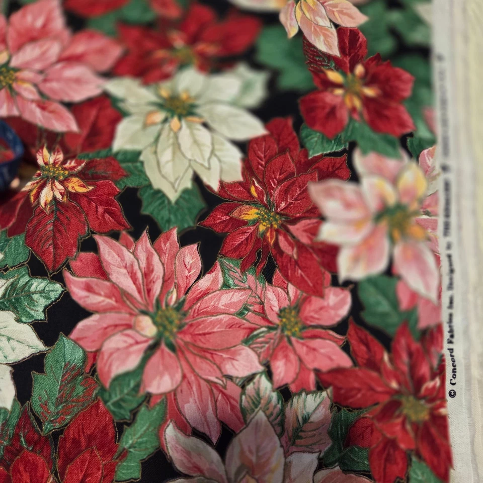 Multicolor Poinsetta Fabric by The Kesslers for Concord 2 Yards x 60" Wide - Image 3 of 4