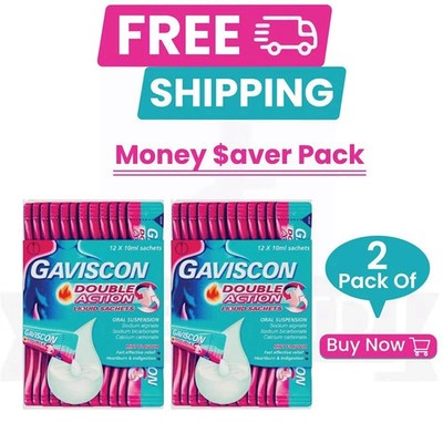 (PACK OF 2) - 12 X 10ml Gav-I$Con Double Action Liquid Sachets Mint Flavour