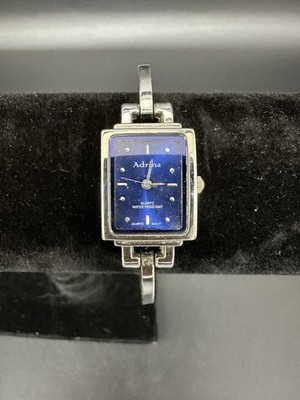 Adrina Ladies Watch Silver Tone  Bracelet Blue Face Quartz Analog Works New Bat