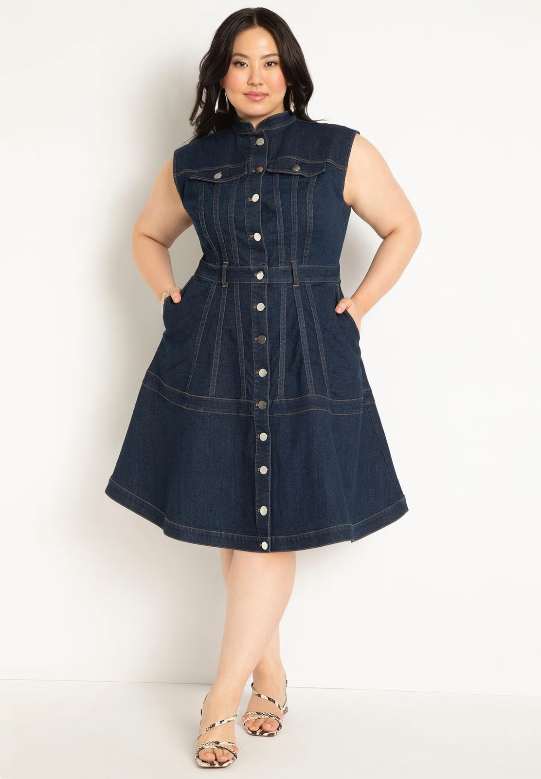 ELOQUII Women's Chic Fit & Flare Denim Dress - 1 Color(s) Brand New w/ Tag
