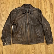 Men’s Brown Bomber Leather Jacket Zip-Up Flight Aviator Style Casual Coat