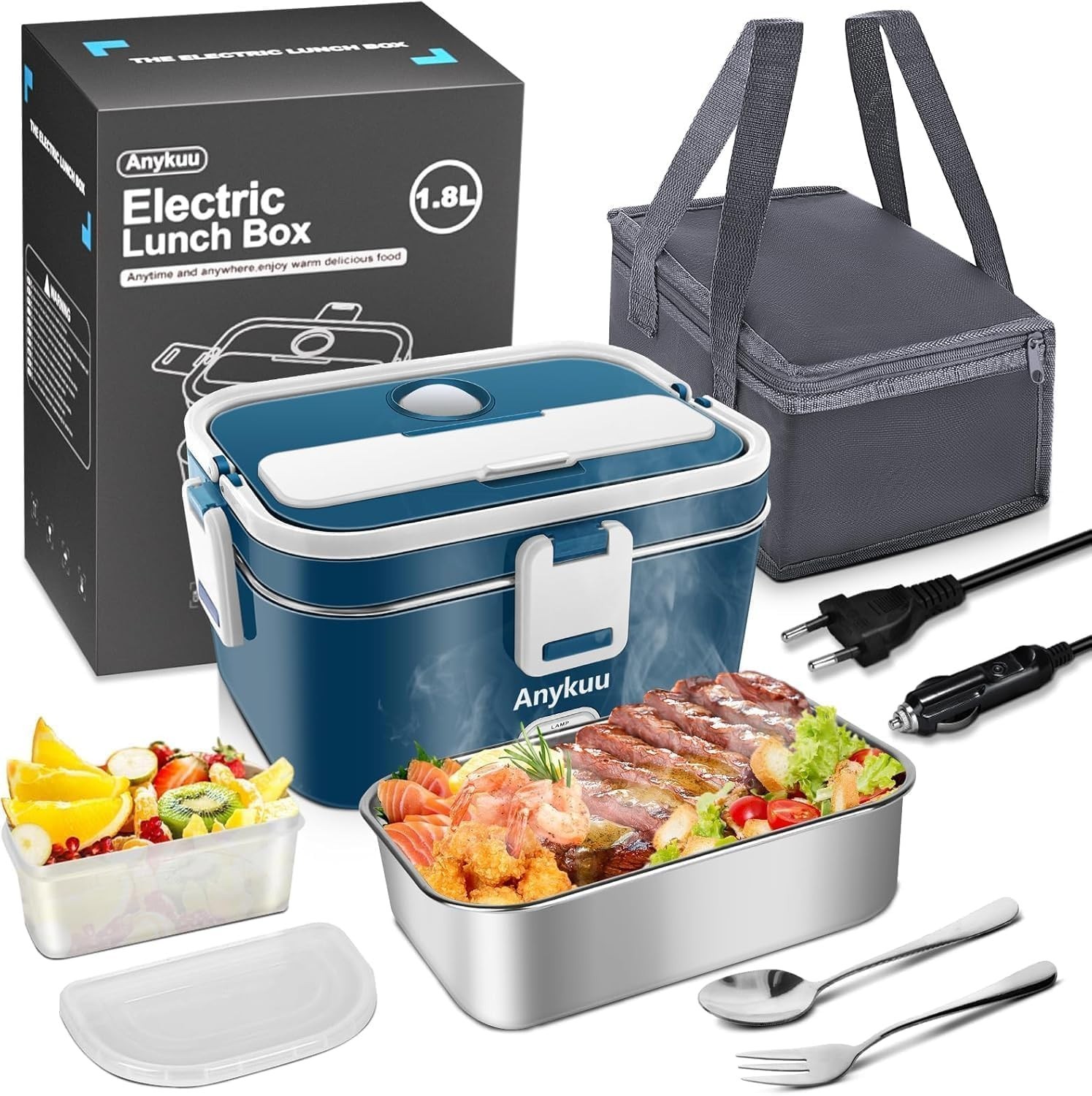 100 W Scaldavivande Elettrico Portatile 1.8L Porta Pranzo Termico 3 in 1,12V/24V