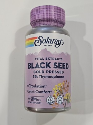 Solaray Black Seed +Circulation +Joint Comfort, 60 Vegan Softgels  EXPIRED 2/26