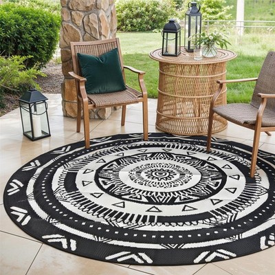 EVOCAMP Outdoor Teppich rund Ø 240 cm, schwarz-weiß, aus Kunststofffasern